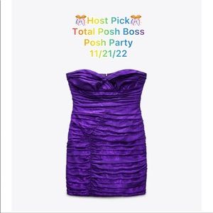 Zara strapless ruched purple mini dress